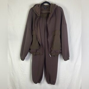 Rae Mode Brown Cargo Jogger Sweatpants & Hoodie Set Size *Small* Athleisure EUC